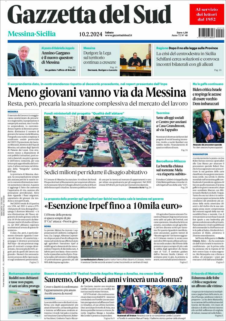 Portada de Gazzetta del Sud (Italia)