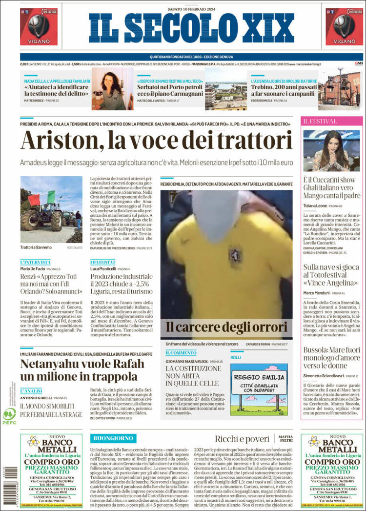 Portada de Il Secolo XIX (Italia)