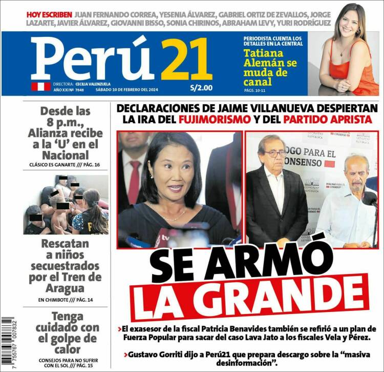 Portada de Perú 21 (Per&uacute;)