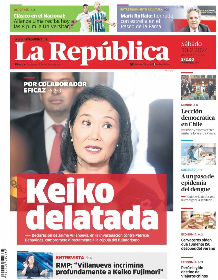 Periódico La Republica Perú Periódicos De Perú Edición De Sábado