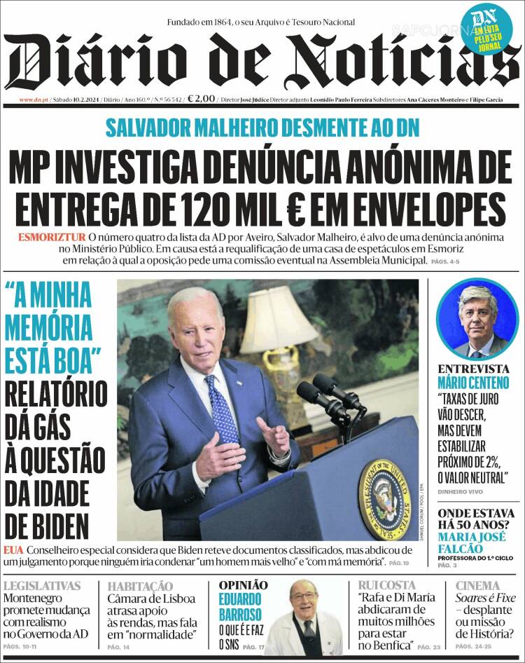 Portada de Diário de Noticias (Portugal)