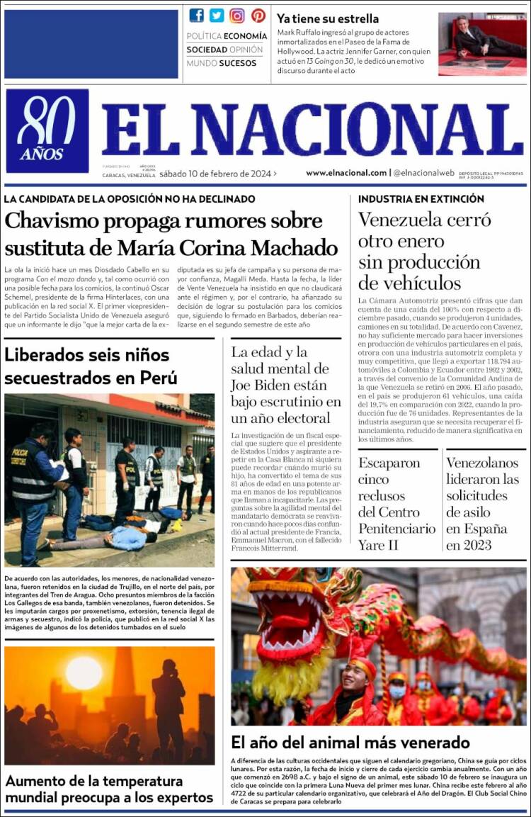 Portada de El Nacional (Venezuela)