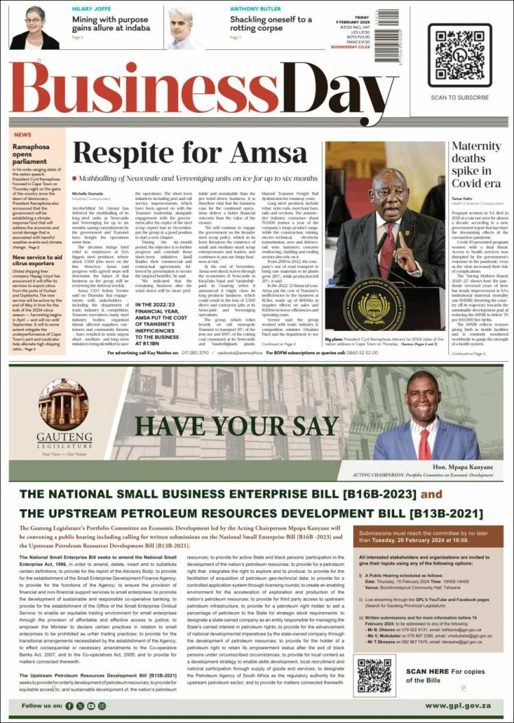 Portada de Business Day (Sud&aacute;frica)