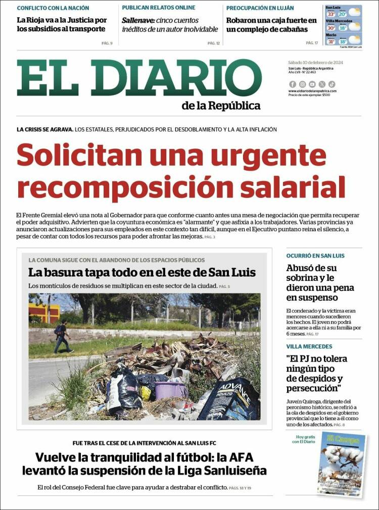 Portada de Diario de la República (Argentina)