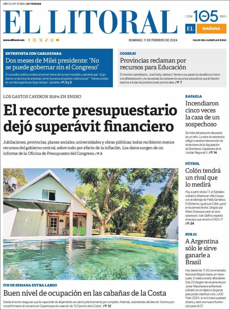 Portada de Diario El Litoral (Argentina)