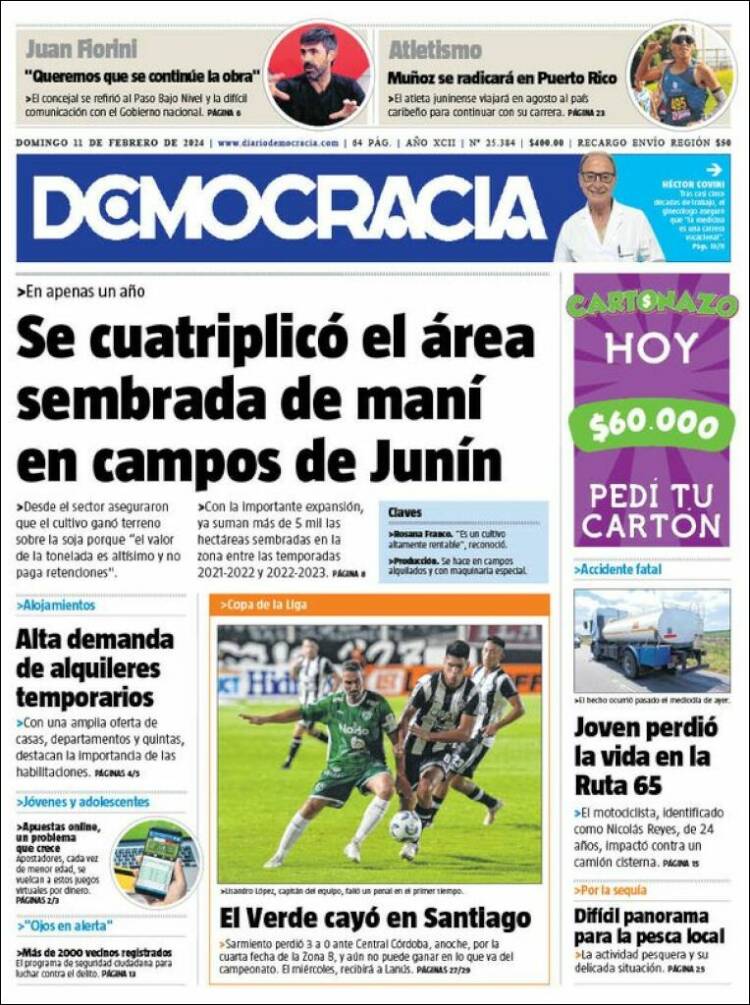Portada de Diario Democracia (Argentina)