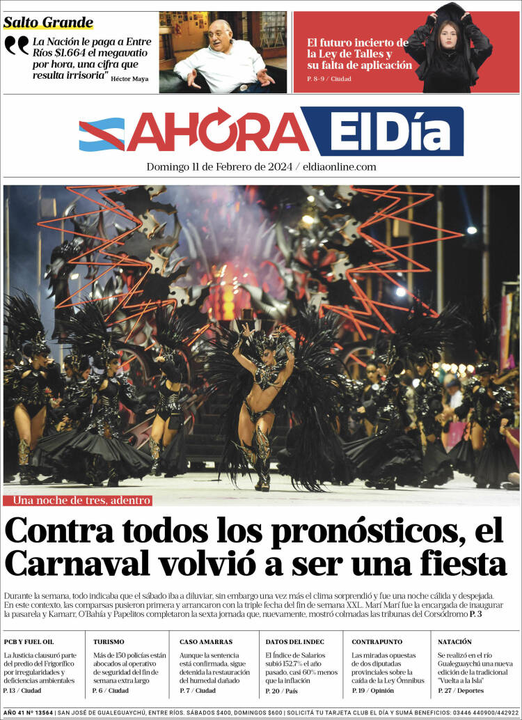 Portada de El Día de Gualeguaychú (Argentina)