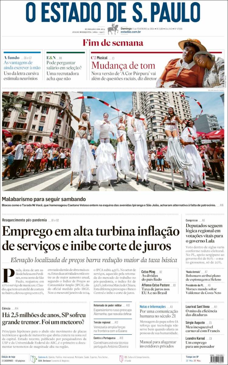 Portada de O Estado de São Paulo (Brasil)