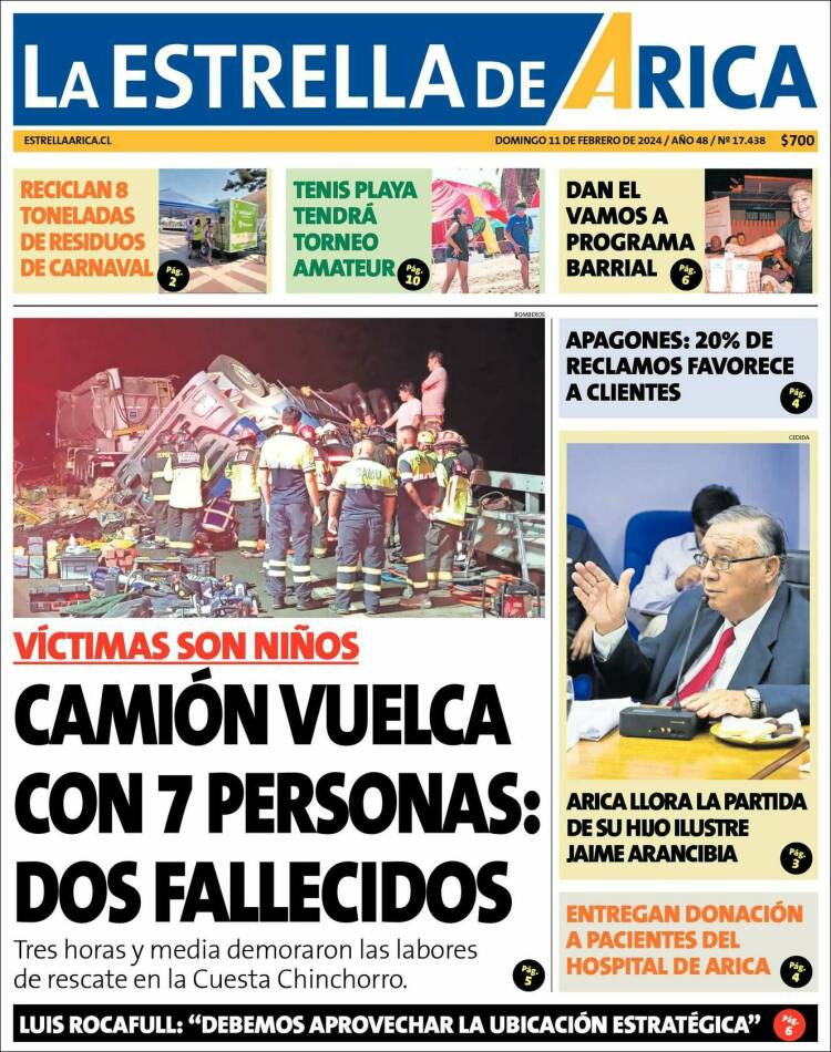 Portada de La Estrella de Arica (Chile)