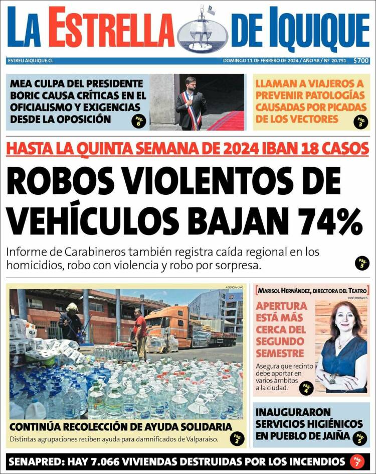 Portada de La Estrella de Iquique (Chile)