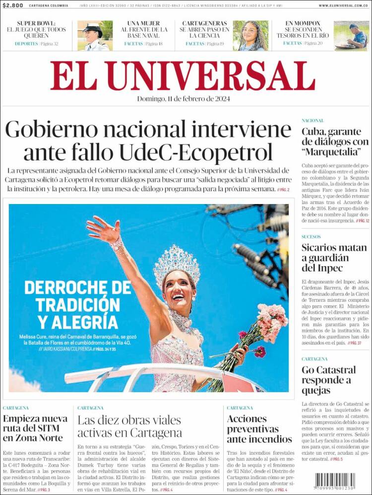 Portada de El Universal (Colombia)