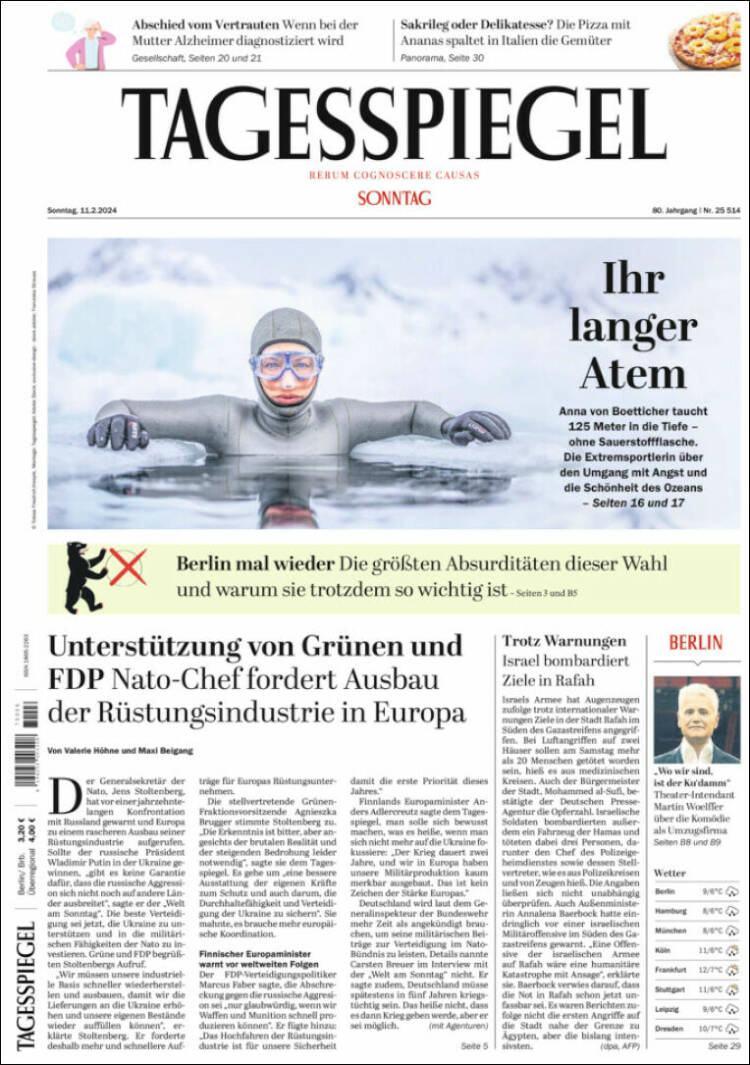 Portada de Der Tagesspiegel (Alemania)