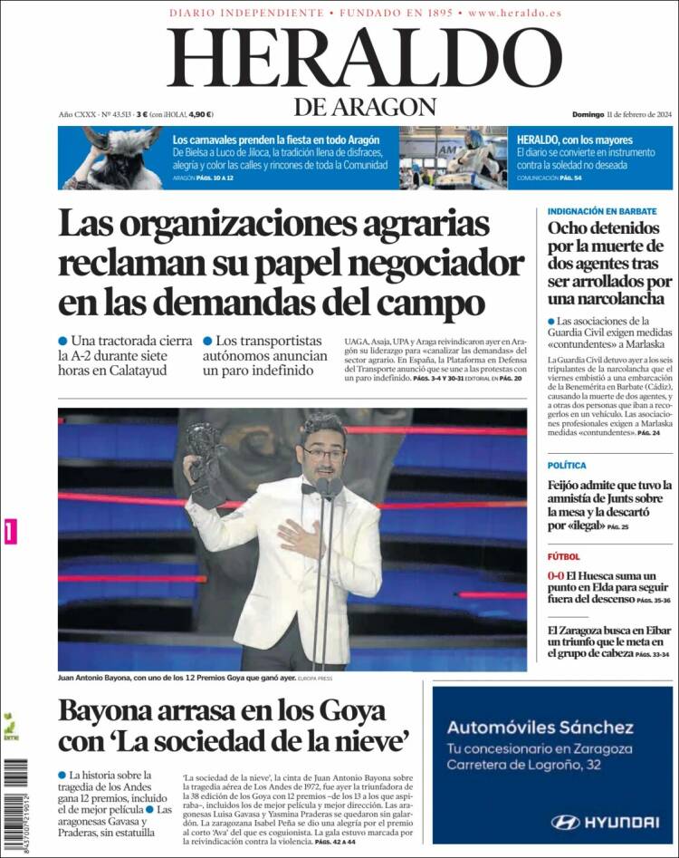 Portada de Heraldo de Aragón (Espa&ntilde;a)