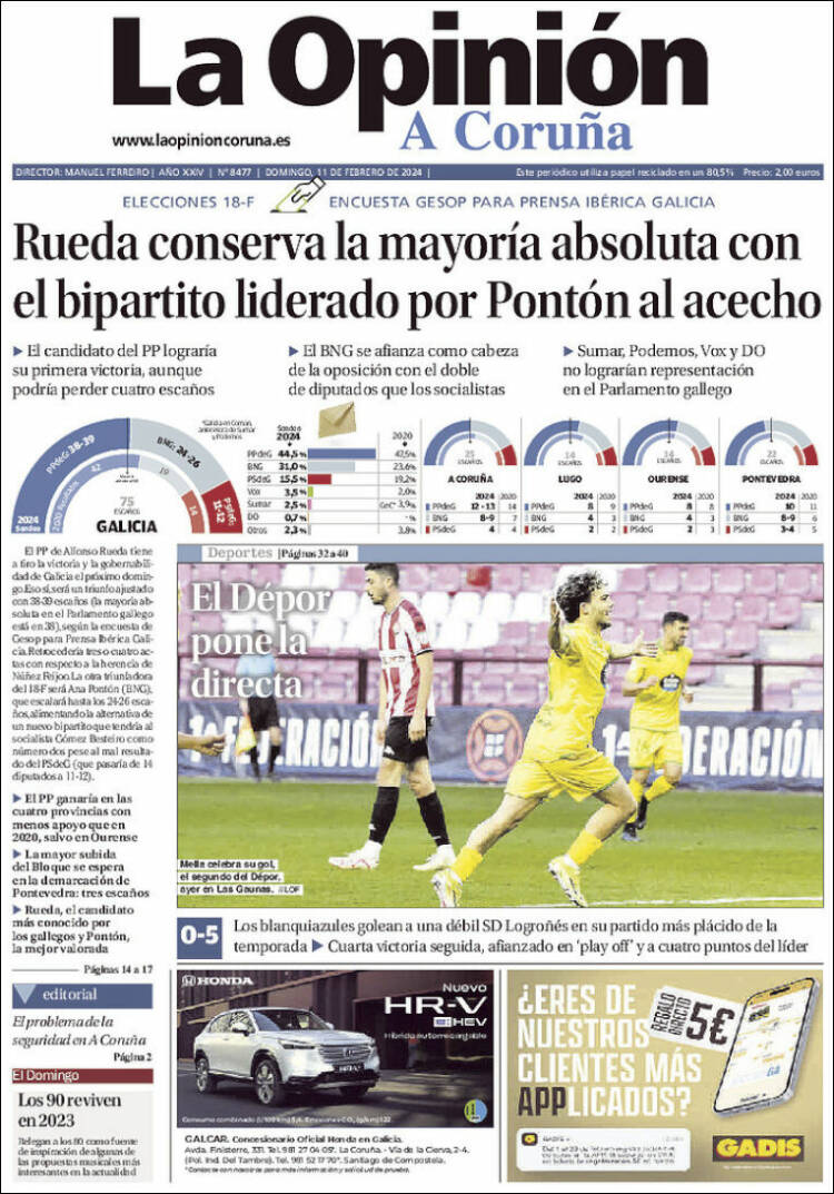 Portada de La Opinión de A Coruña (España)