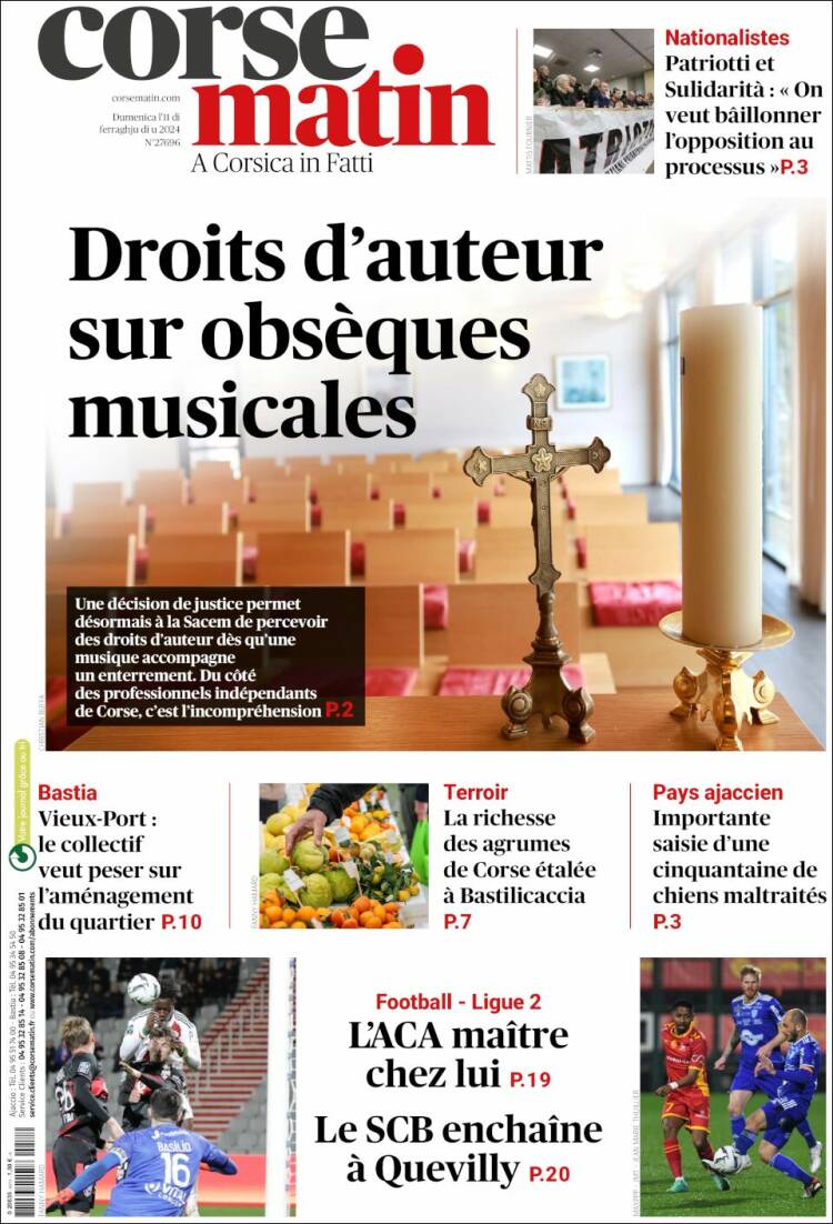 Portada de Corse-Matin (Francia)
