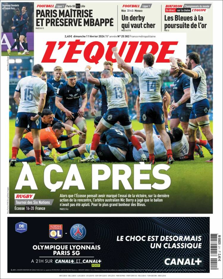 Portada de L'Equipe (Francia)