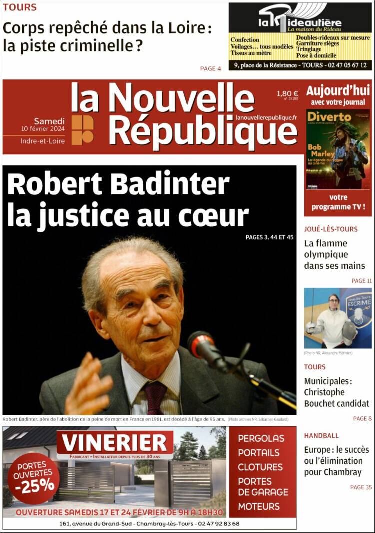 Portada de La Nouvelle Republique (Francia)