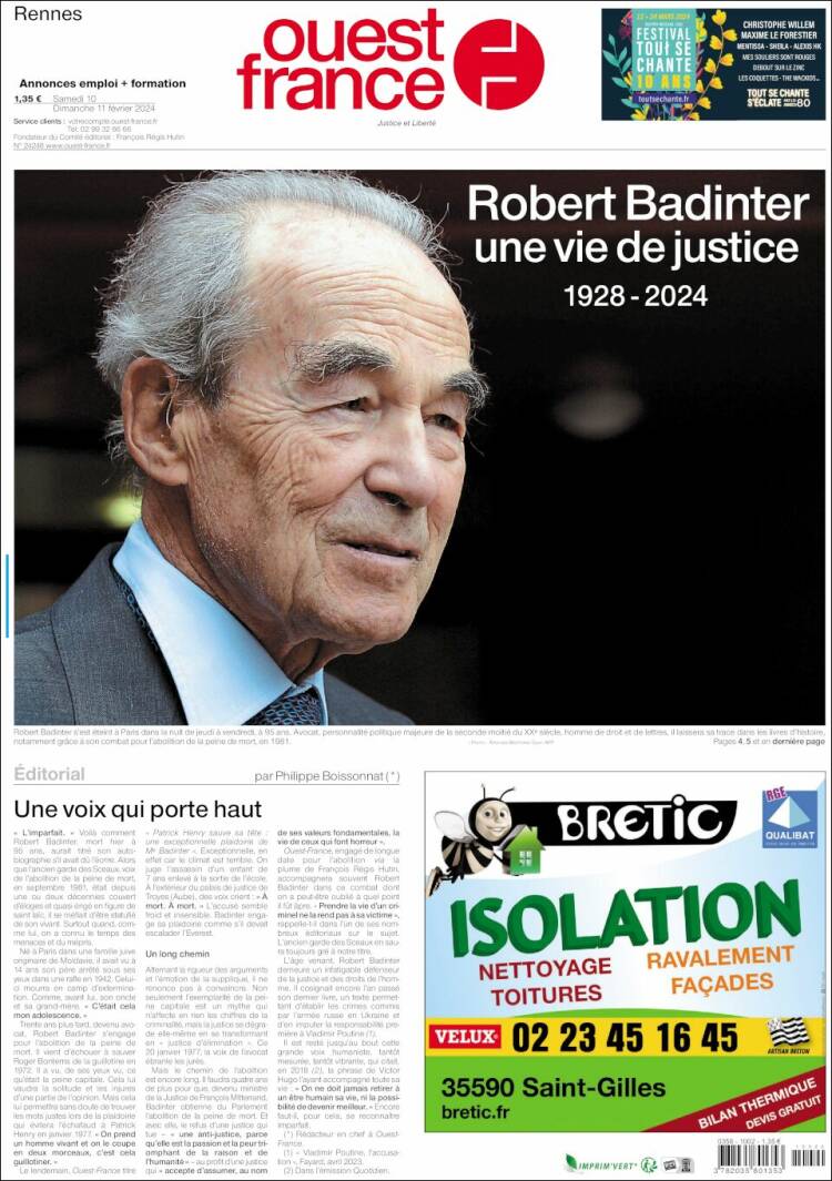 Portada de Ouest France (Francia)