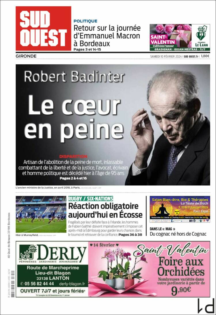 Portada de Sud Ouest (Francia)