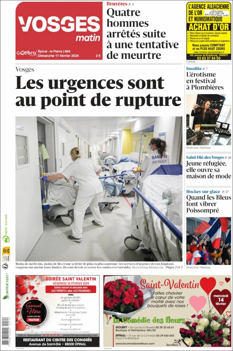 Portada de Vosges Matin (Francia)