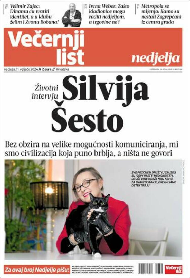 Portada de Večernji (Croacia)