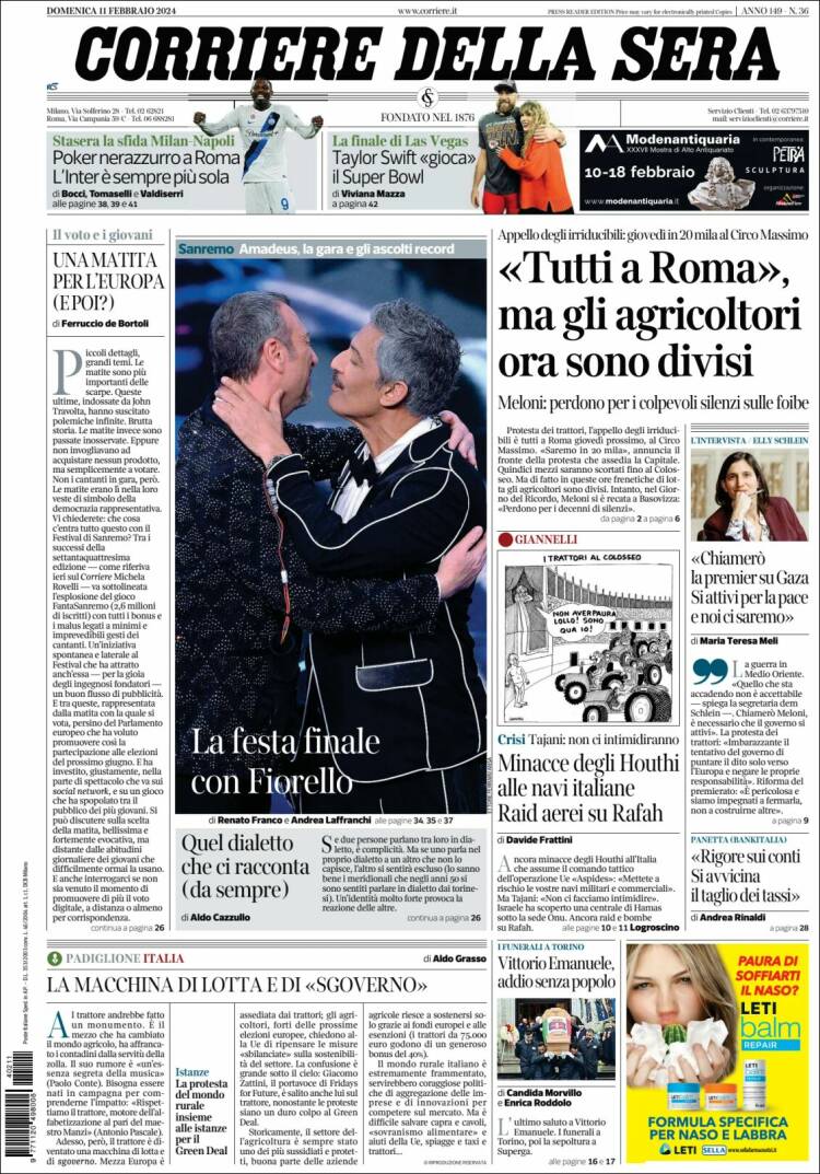 Portada de Corriere della Sera (Italia)