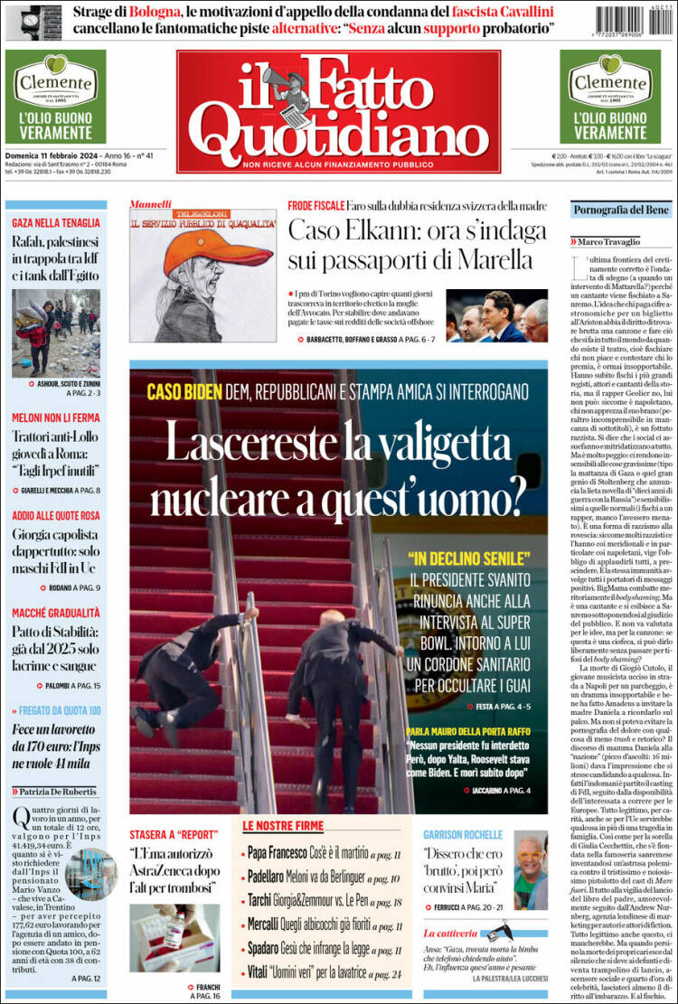 Portada de Il Fatto Quotidiano (Italia)