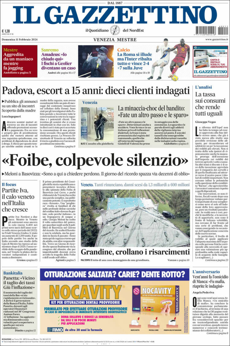 Portada de Il Gazzettino (Italia)