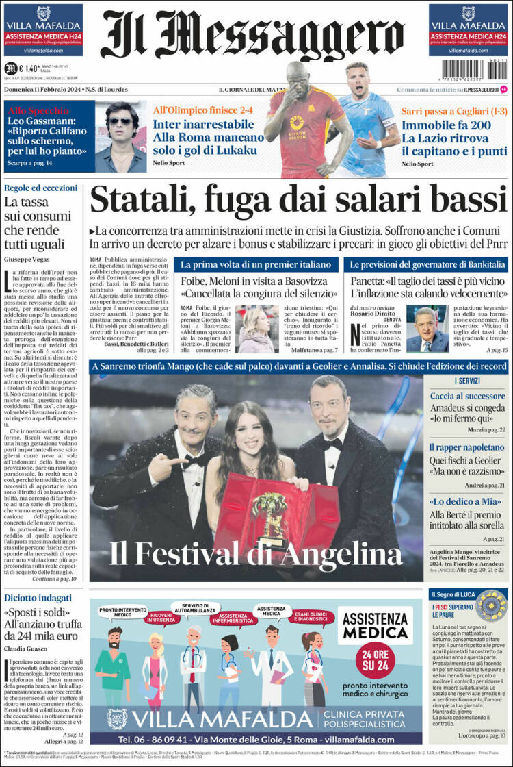 Portada de Il Messaggero (Italia)