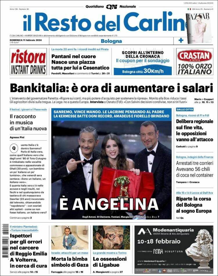 Portada de Il Resto del Carlino (Italia)