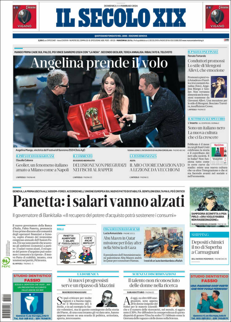 Portada de Il Secolo XIX (Italia)
