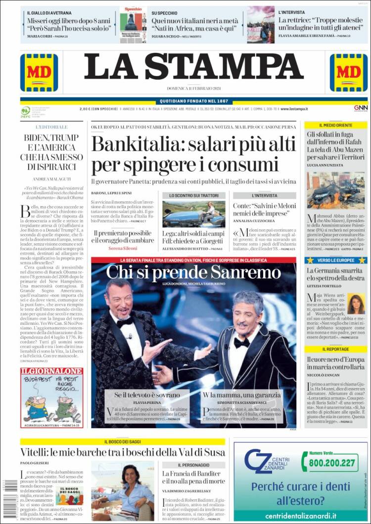Portada de La Stampa (Italia)