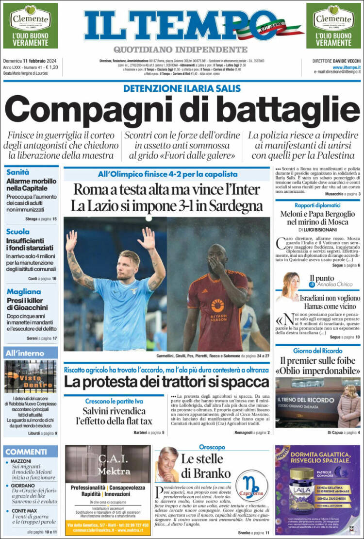 Portada de Il Tempo (Italia)