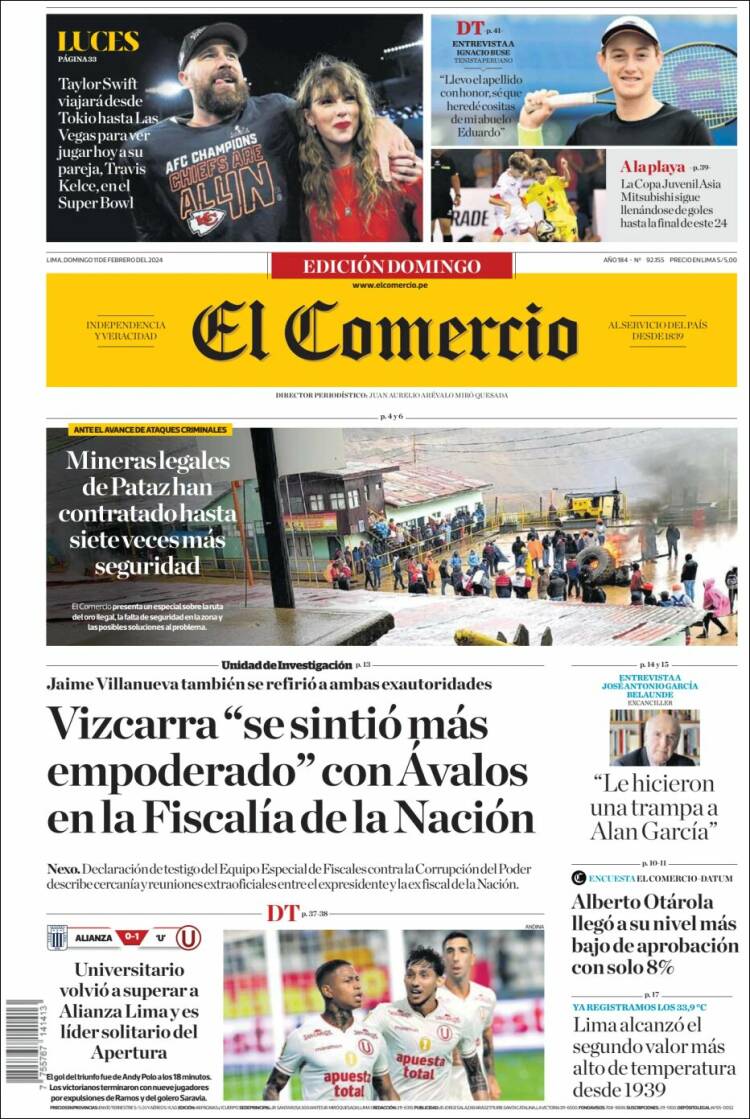Portada de El Comercio (Per&uacute;)