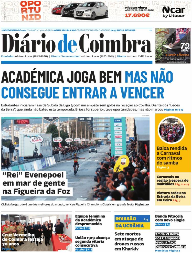 Portada de Diário de Coimbra (Portugal)