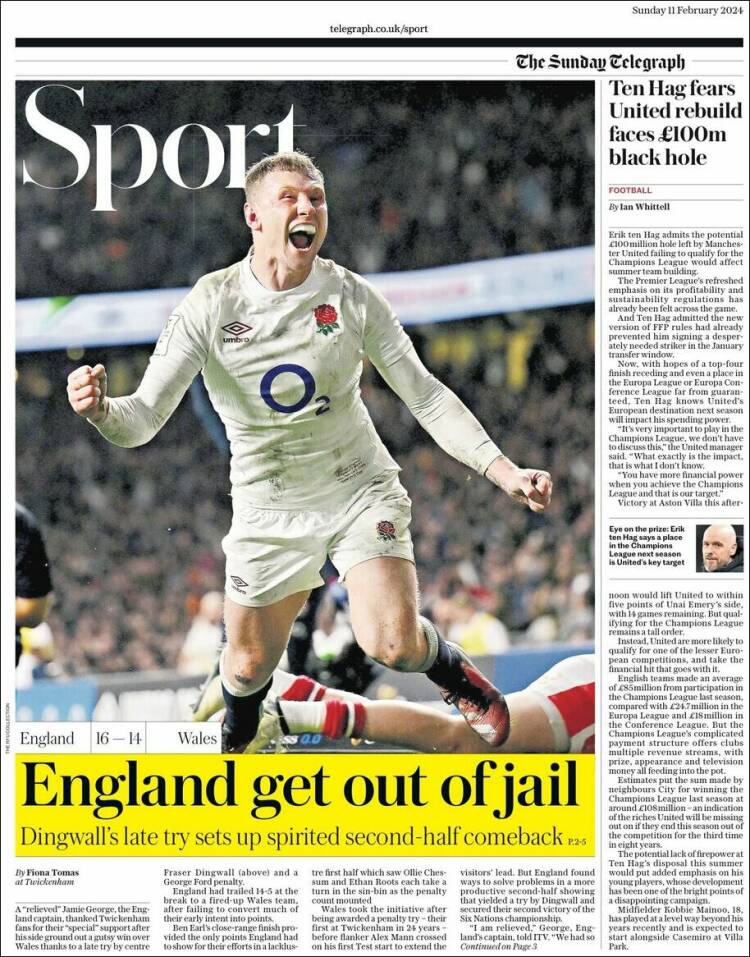 Portada de Telegraph Sport (Reino Unido)