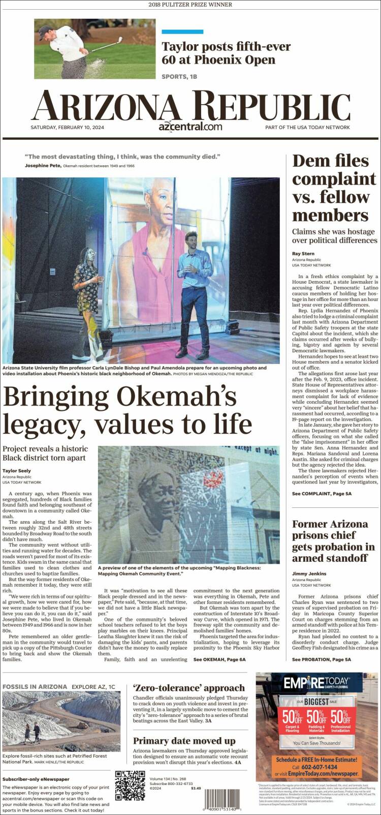 Portada de Arizona Republic News (USA)