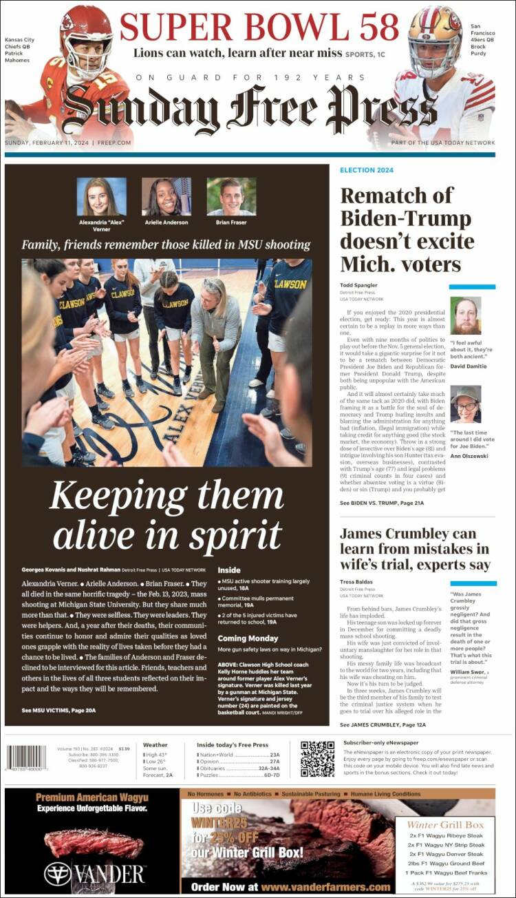 Portada de Detroit Free Press (USA)