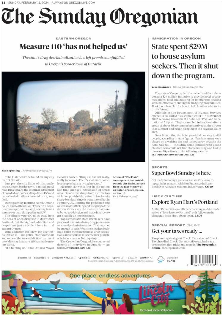 Portada de The Oregonian (USA)