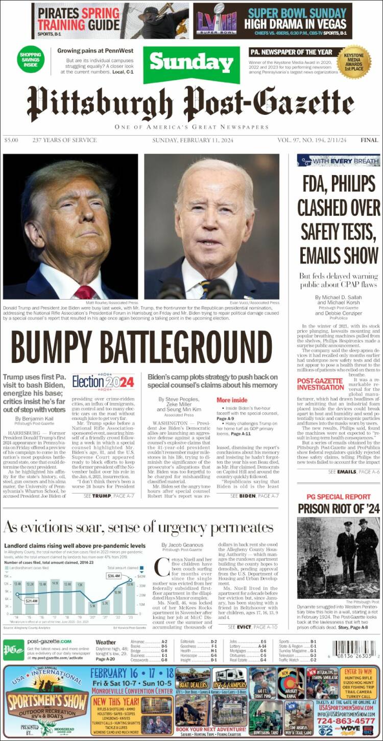 Portada de Pittsburgh Post-Gazette (USA)