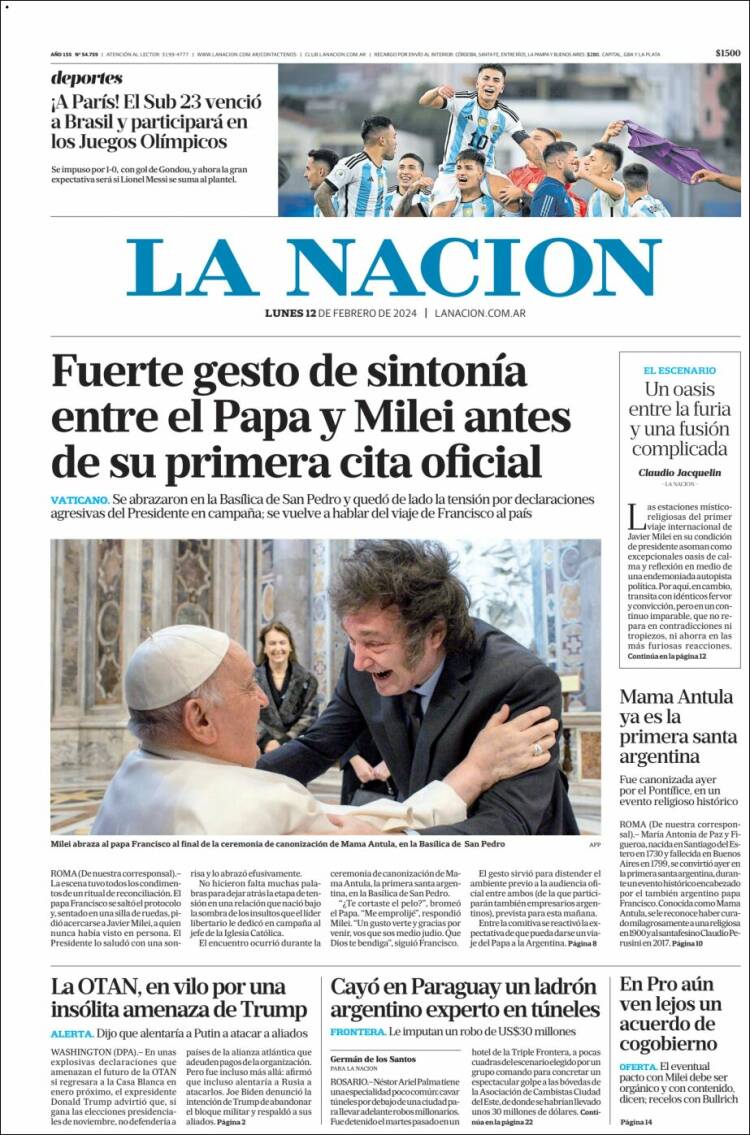 Portada de La Nación (Argentina)