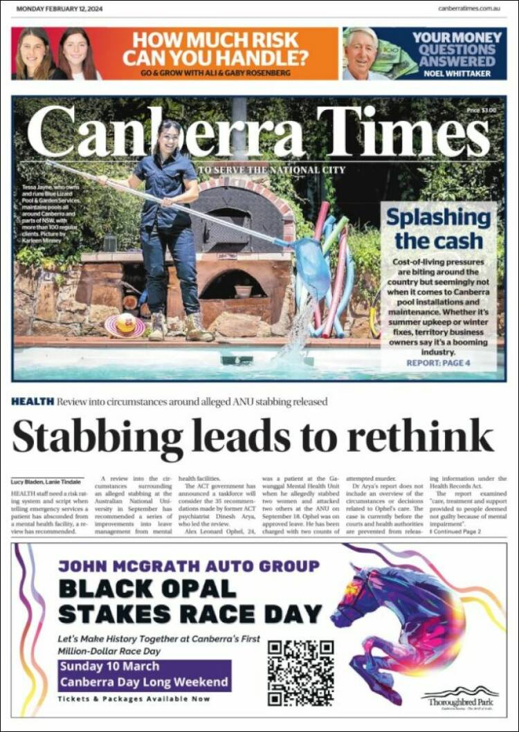Portada de The Canberra Times (Australia)