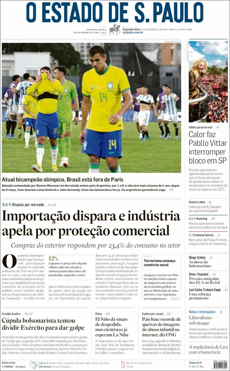 Portada de O Estado de São Paulo (Brasil)