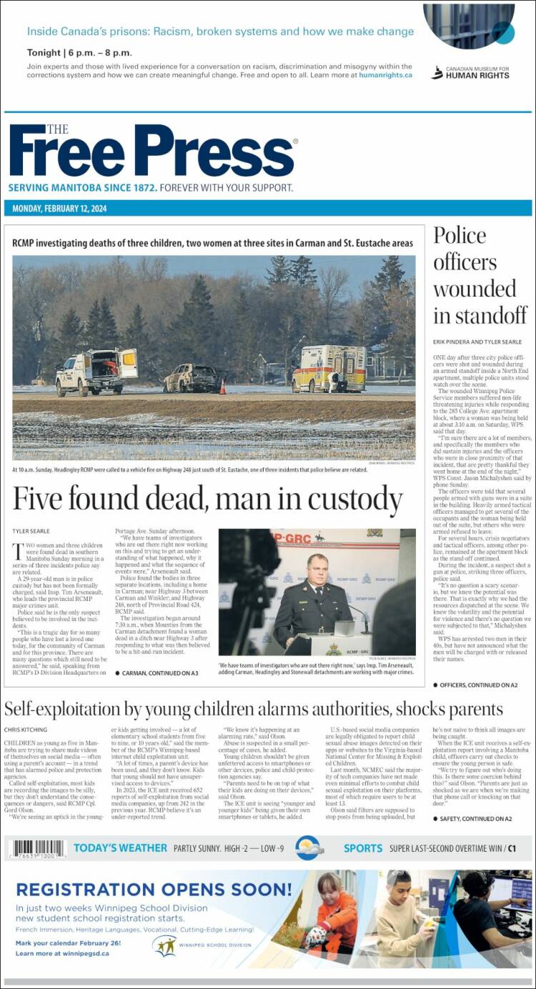 Portada de Winnipeg Free Press (Canadá)