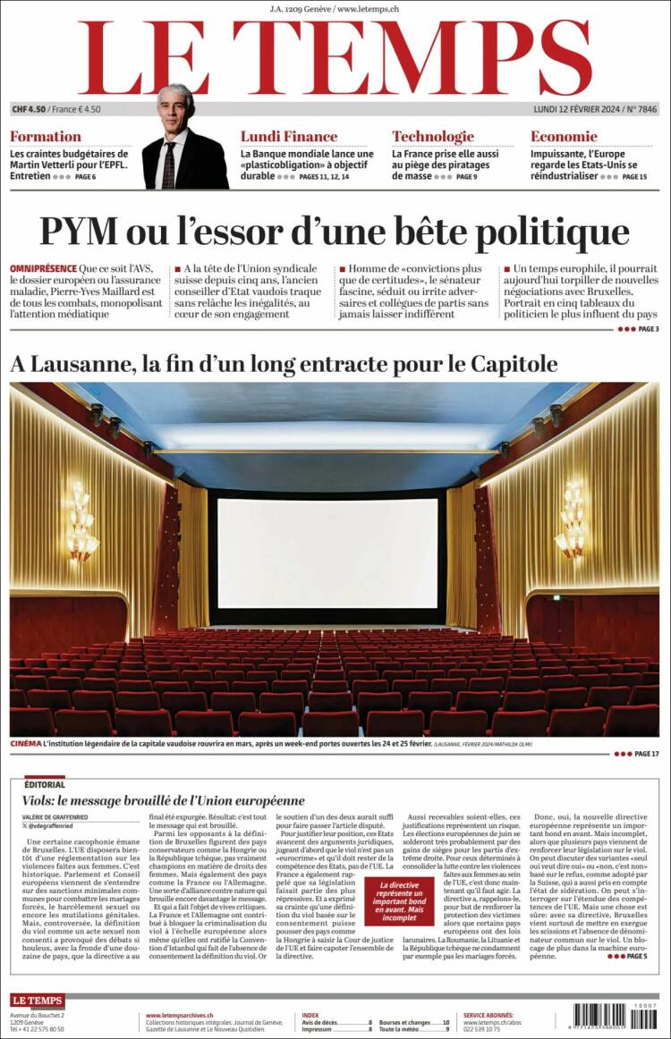 Portada de Le Matin (Suiza)