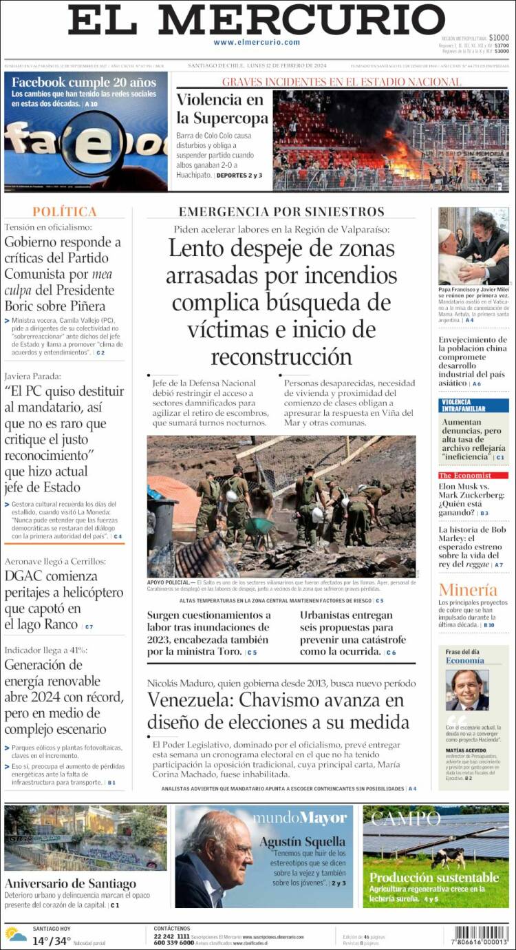 Portada de El Mercurio (Chile)