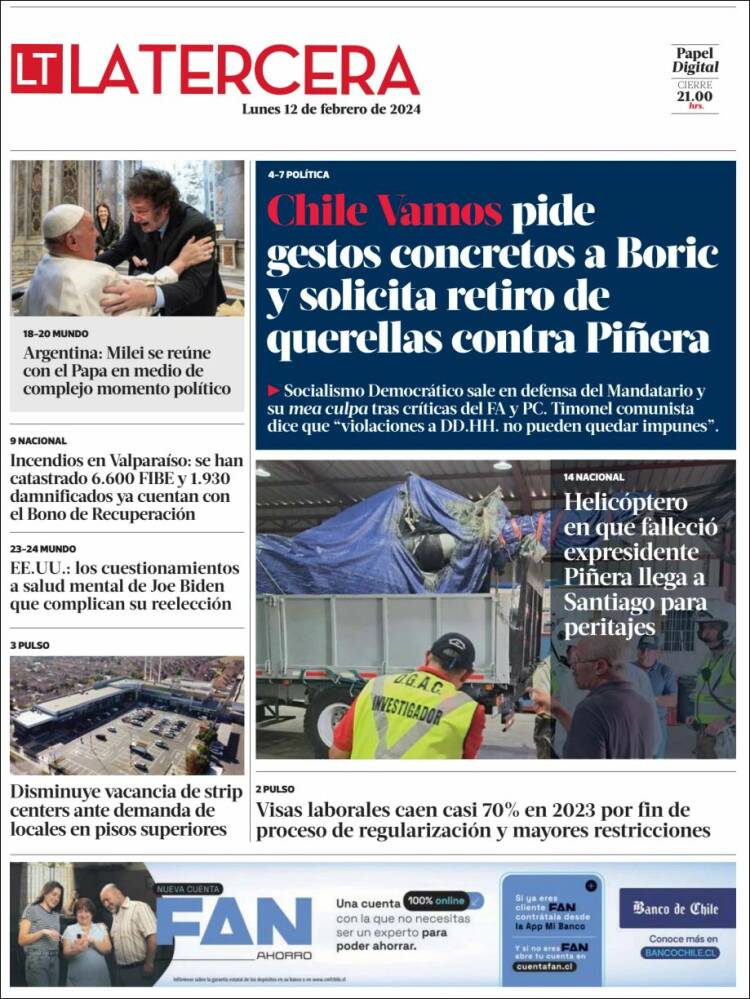 Portada de La Tercera (Chile)