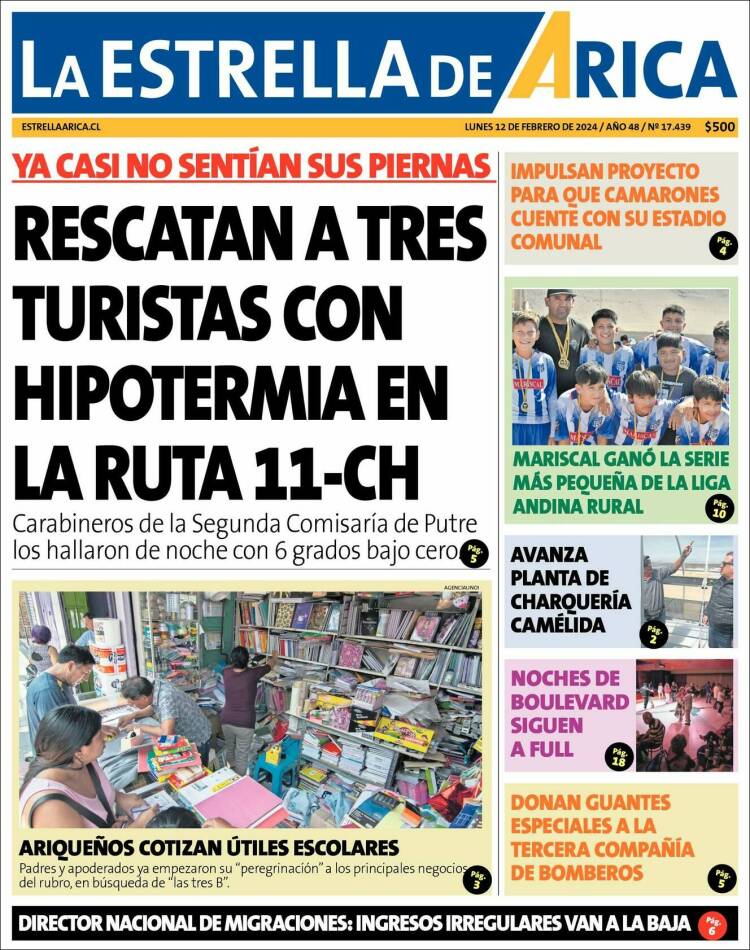 Portada de La Estrella de Arica (Chile)