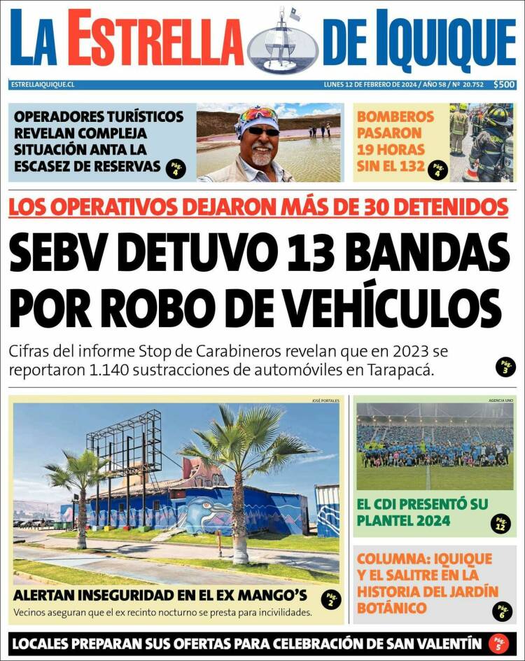 Portada de La Estrella de Iquique (Chile)