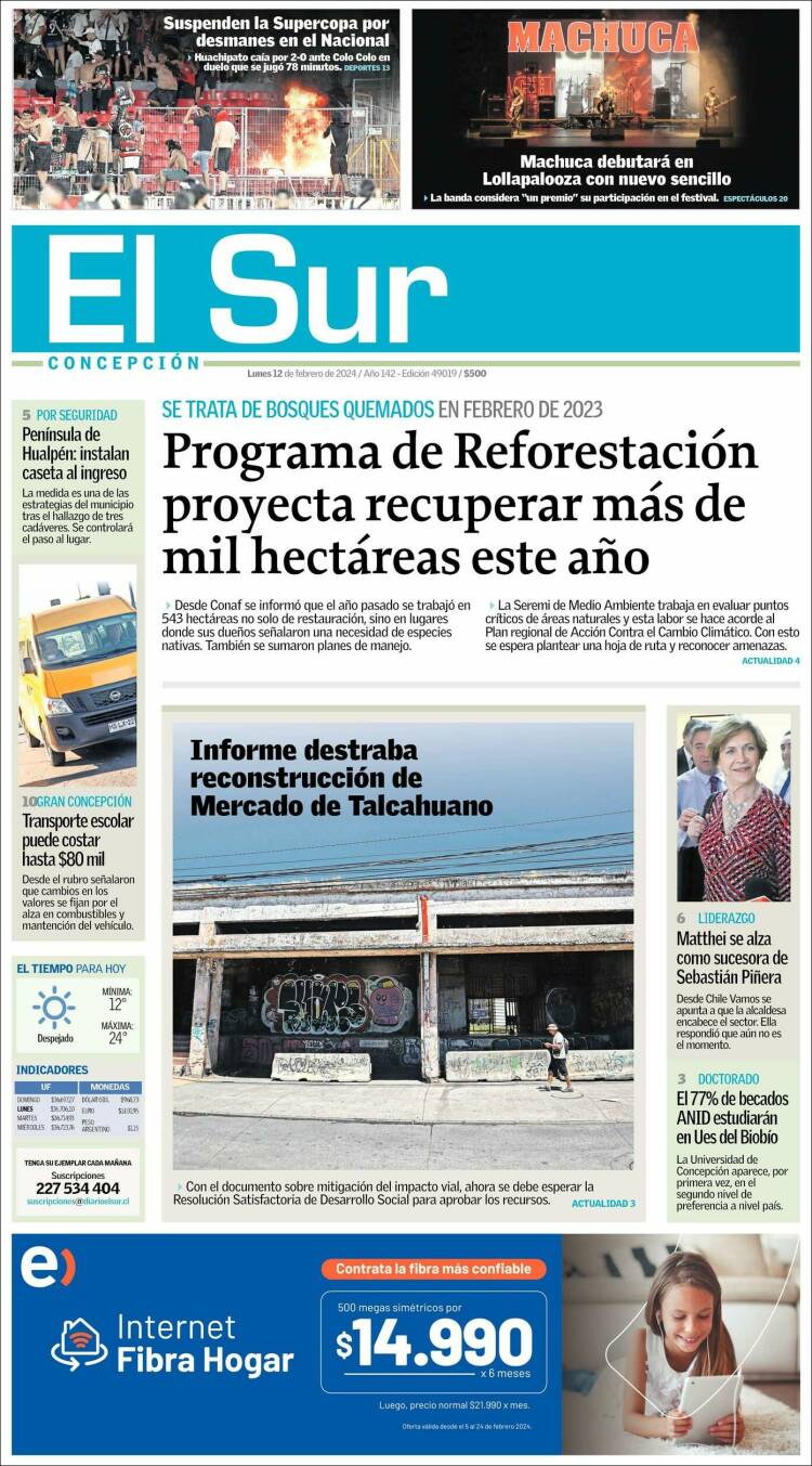 Portada de El Sur (Chile)